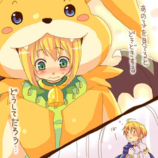 blonde_hair, blush, cornet, fangs, ferdinand_marl_e, green_eyes, l-kun, lowres
