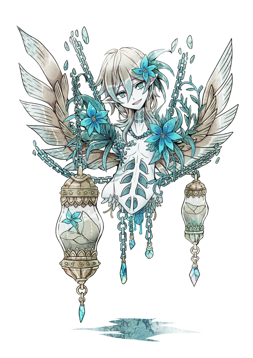 1boy, aqua_eyes, aqua_hair, blonde_hair, chains, crystal, eyebrows_visible_through_hair, facial_mark