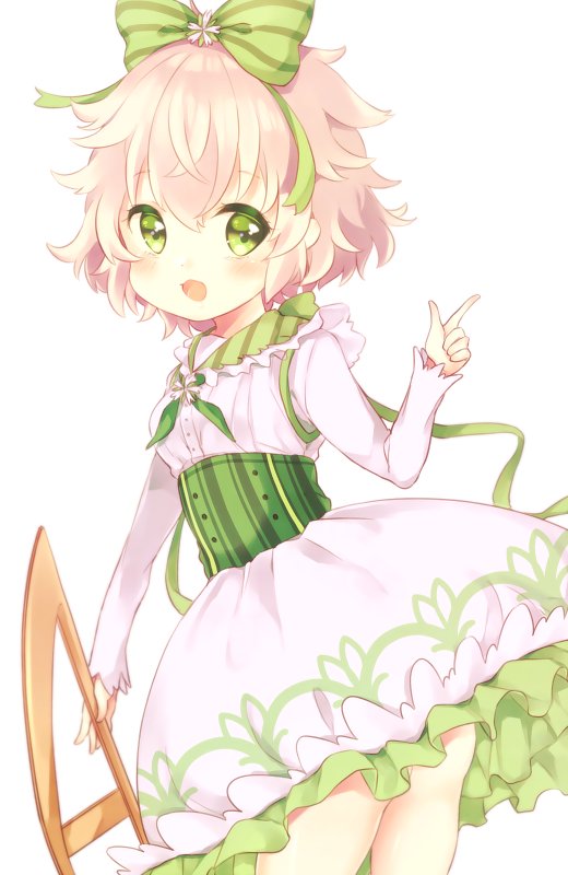 1girl, :d, blonde_hair, bow, bubble_skirt, corset, cowboy_shot, dress