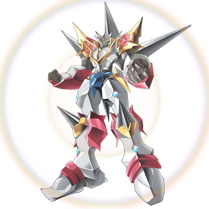 clenched_hands, grand_charion, little_witch_academia, mecha, no_humans, simple_background, solo, standing