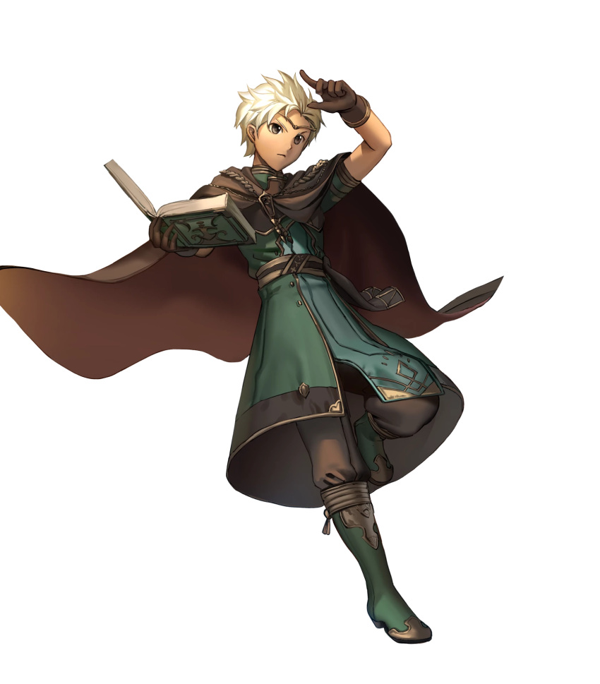 1boy, aoji_(aoji-web), boey_(fire_emblem), book, boots, brown_eyes, cape, circlet