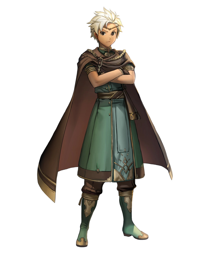 1boy, aoji_(aoji-web), boey_(fire_emblem), boots, brown_eyes, cape, circlet, crossed_arms