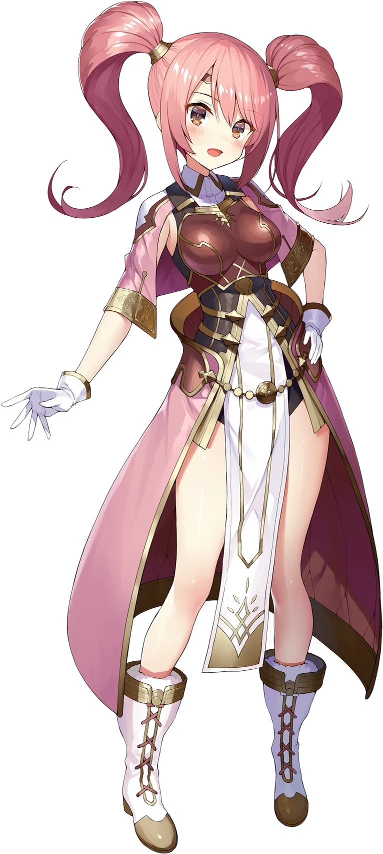 1girl, armor, bangs, blush, boots, breastplate, cape, capelet