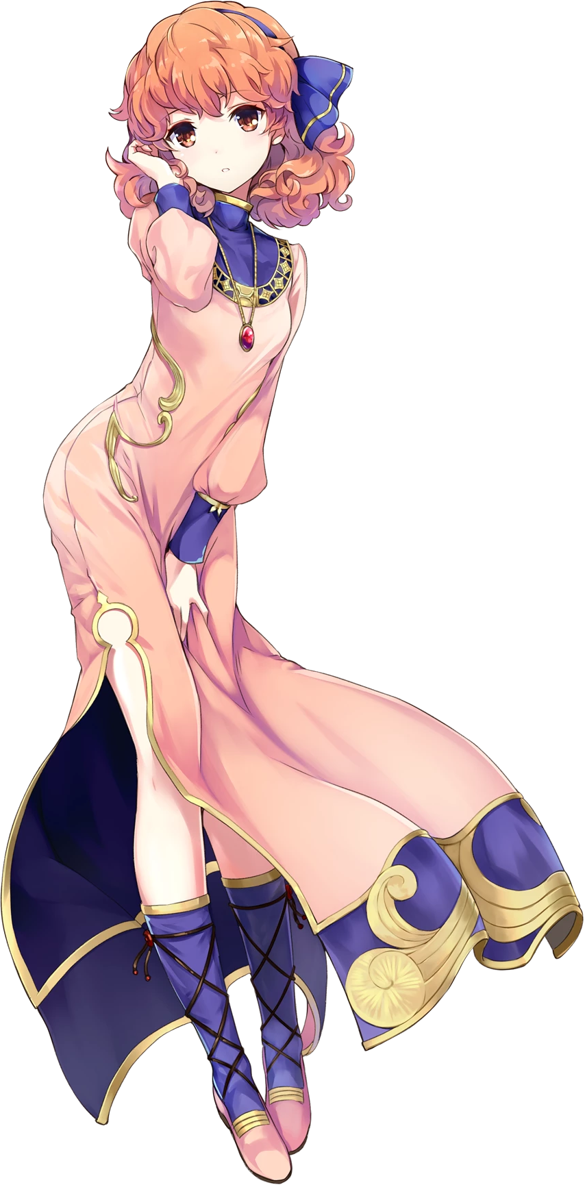 1girl, amagai_tarou, bangs, blue_legwear, brown_eyes, brown_hair, curly_hair, dress