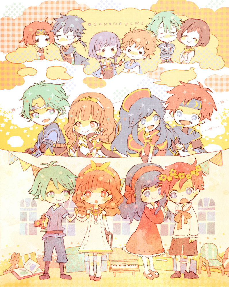 5boys, 5girls, ahoge, alm_(fire_emblem), aqua_hair, aran, armor, artur