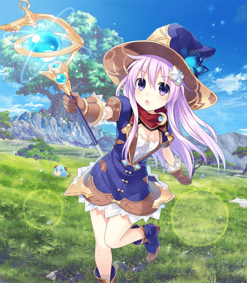 1girl, blush, breasts, cleavage, cleavage_cutout, day, dogoo, fantasy
