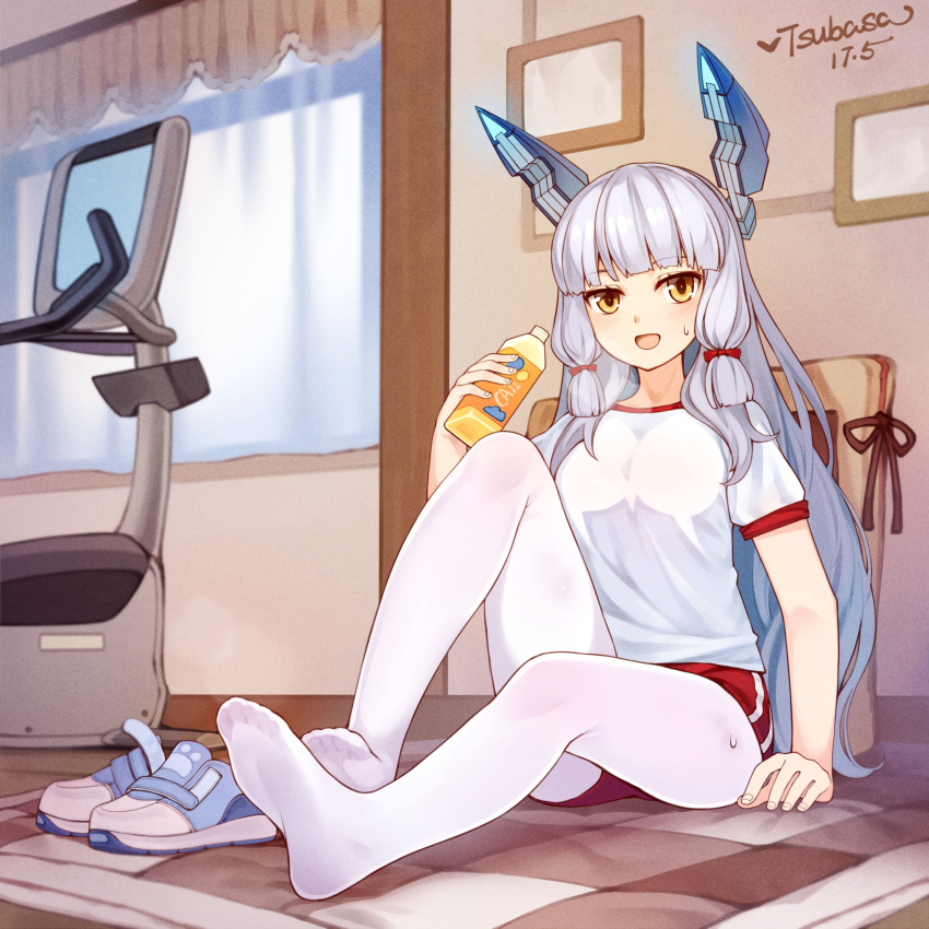 1girl, :d, absurdres, alternate_costume, arm_at_side, artist_name, bangs, blanket