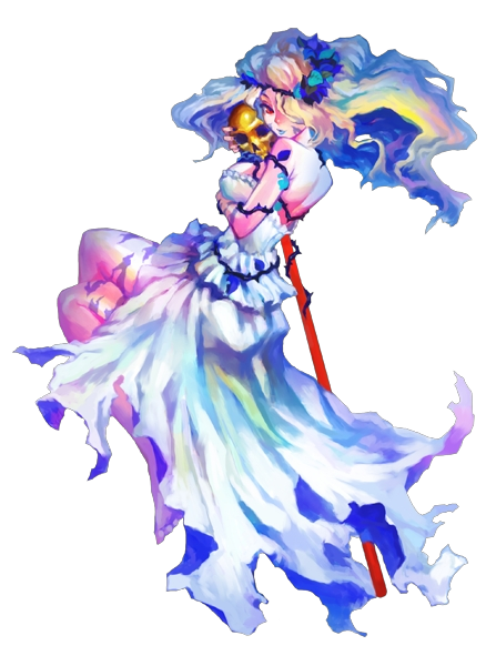 1girl, blonde_hair, blue_rose, blue_roses, flower, ghost, grimgrimoire, headdress