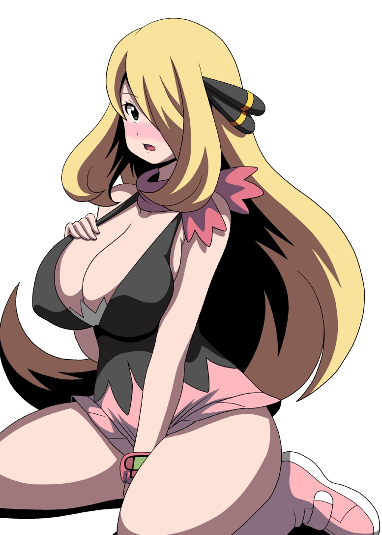 1girl, bare_shoulders, beanie, between_legs, blonde_hair, blue_eyes, blush, boots