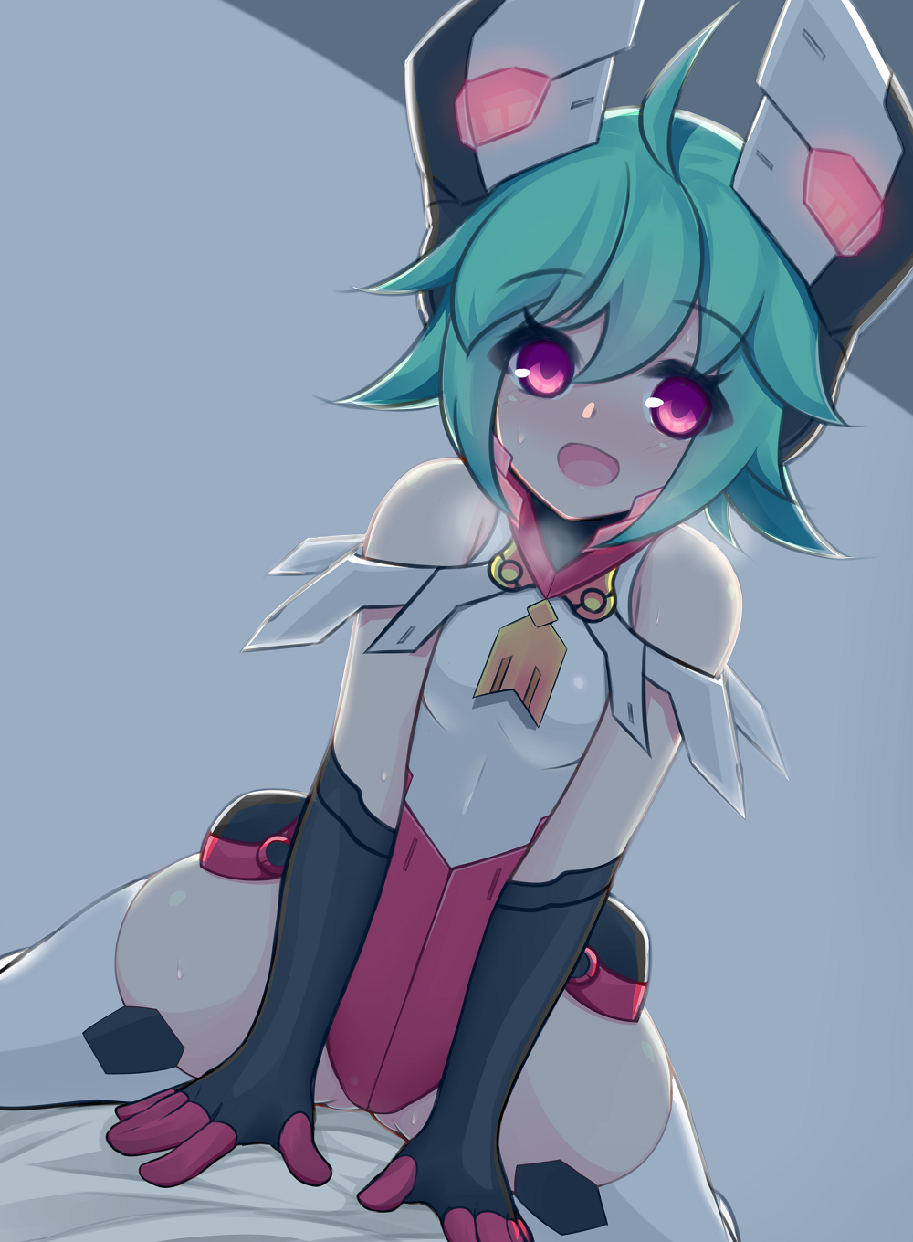 1girl, :d, ahoge, azure_striker_gunvolt, azure_striker_gunvolt_2, bare_shoulders, blush, breasts