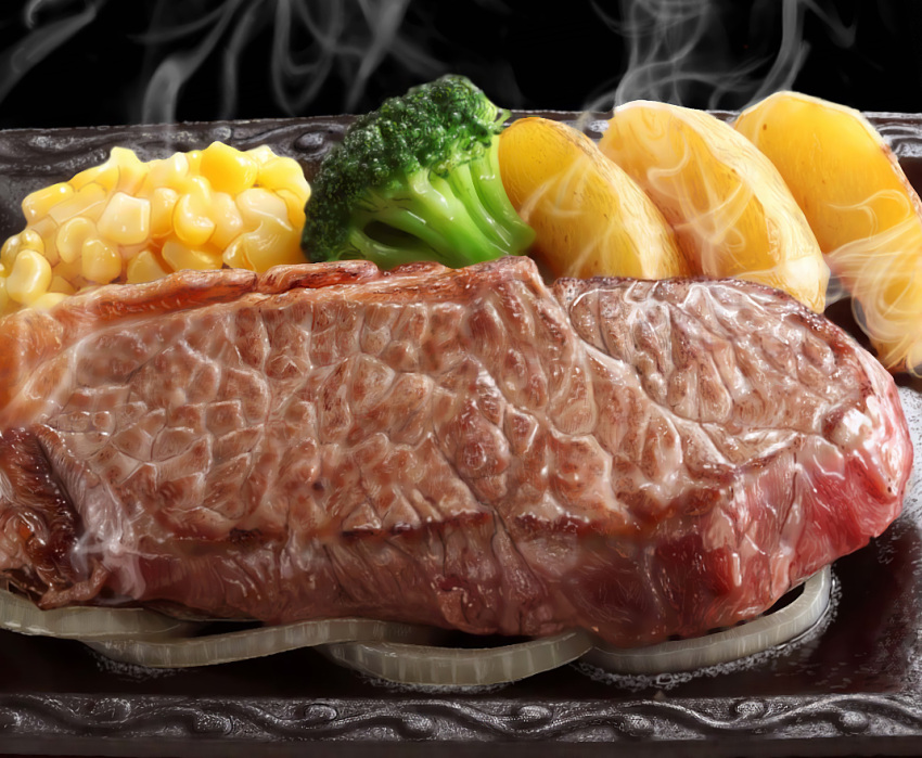 broccoli, corn, derivative_work, food, hokkaido_(artist), no_humans, onion, potato_wedges