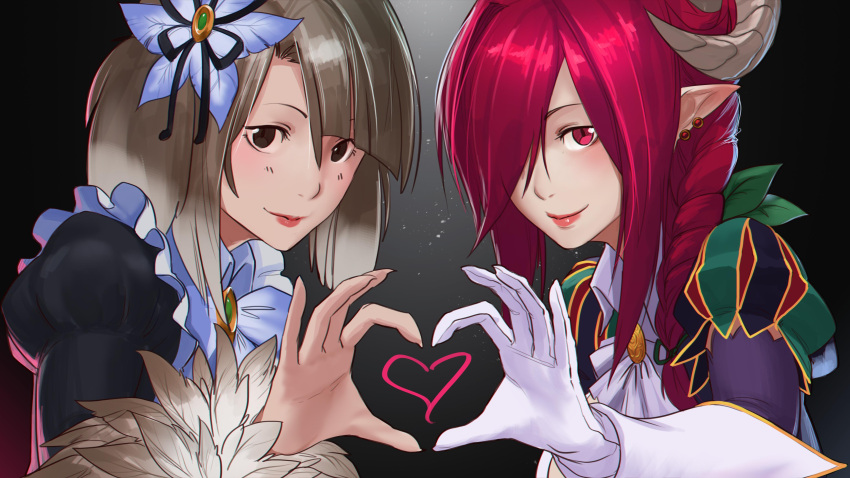 2girls, absurdres, artist_check, bangs, blunt_bangs, braid, brown_eyes, brown_hair
