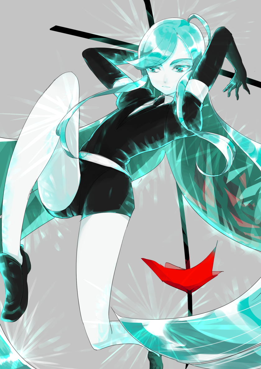 alexandrite_(houseki_no_kuni), androgynous, black_necktie, black_shoes, black_shorts, elbow_gloves, gloves, houseki_no_kuni