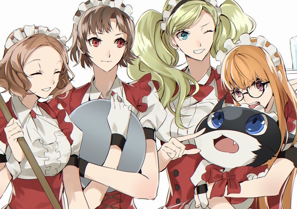 4girls, ayyataka, black_hair, blonde_hair, blush, brown_hair, cat, glasses