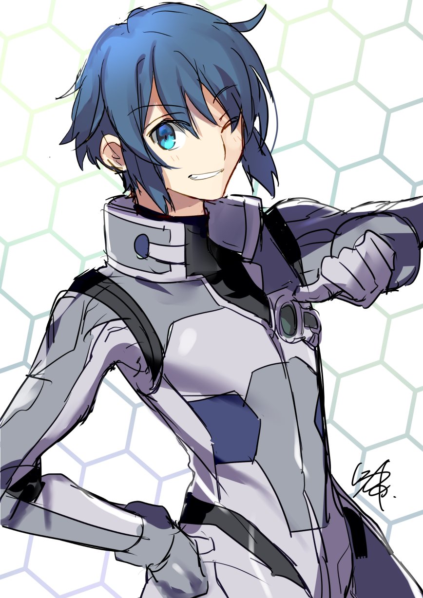 1boy, black_hair, blue_eyes, highres, kanoya_rui, looking_at_viewer, male_focus, nikame