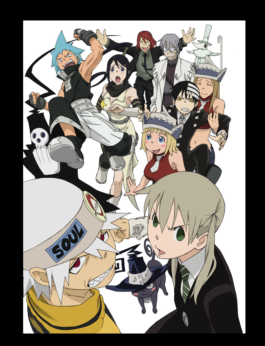 black_star, blair, death_scythe_(spirit), death_the_kid, dr_franken_stein, elizabeth_thompson, excalibur, maka_albarn