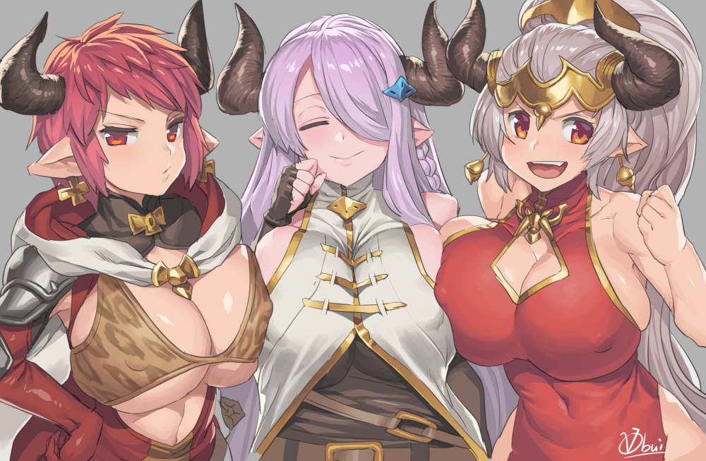 3girls, aliza_(granblue_fantasy), breasts, cleavage, cleavage_cutout, erect_nipples, granblue_fantasy, huge_breasts