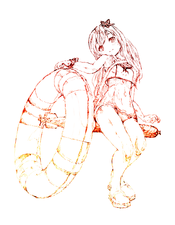 1girl, crop_top, full_body, gradient_filter, gurin33, kantai_collection, life_preserver, long_hair
