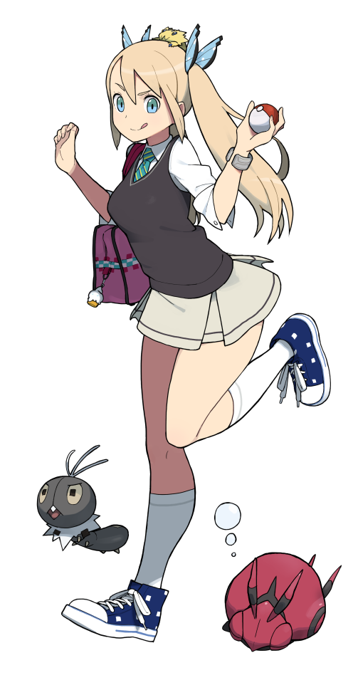 1girl, :q, accho_(macchonburike), bag, blue_eyes, bracelet, butterfly_hair_ornament, converse