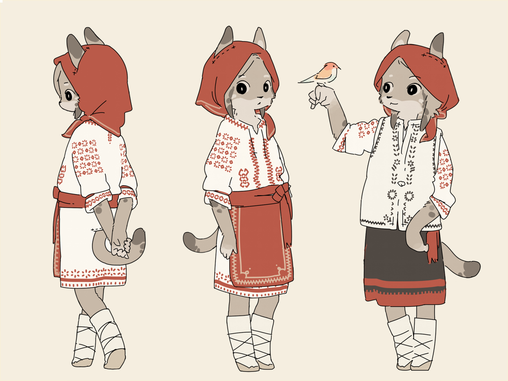1girl, :<, animal_ears, arms_behind_back, bird, bird_on_hand, cat_ears, cat_girl