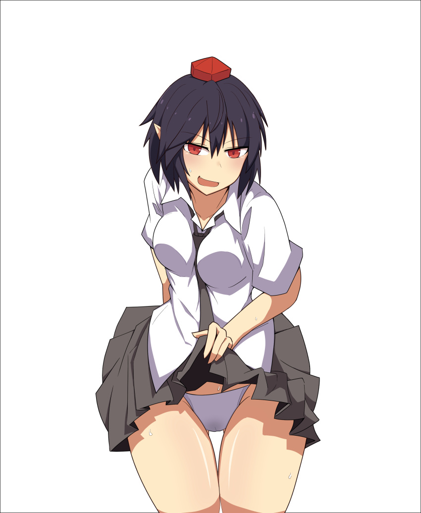 1girl, absurdres, agu_(antyosan), arm_behind_back, between_breasts, black_hair, black_necktie, black_skirt