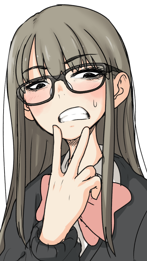 1girl, black_eyes, blonde_hair, clenched_teeth, glasses, long_hair, nagayama_(zappazappa), original