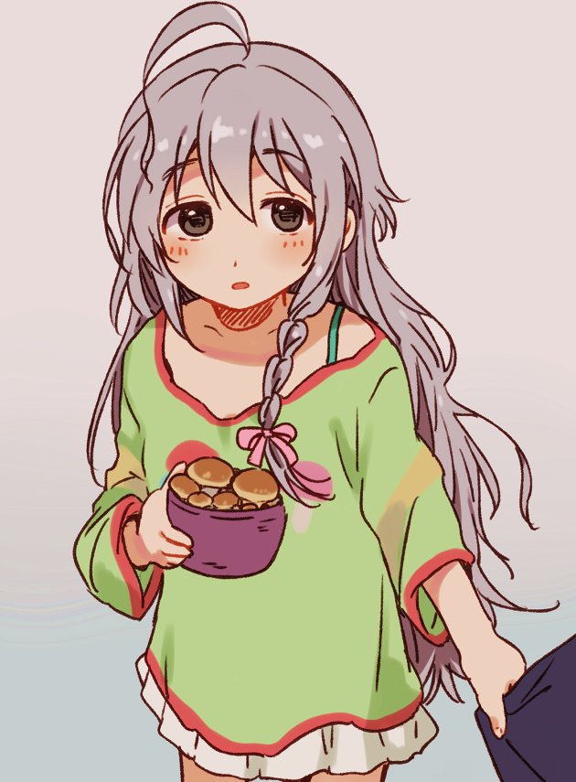 2girls, :o, ahoge, blush, braid, clothes_grab, collarbone, eyebrows