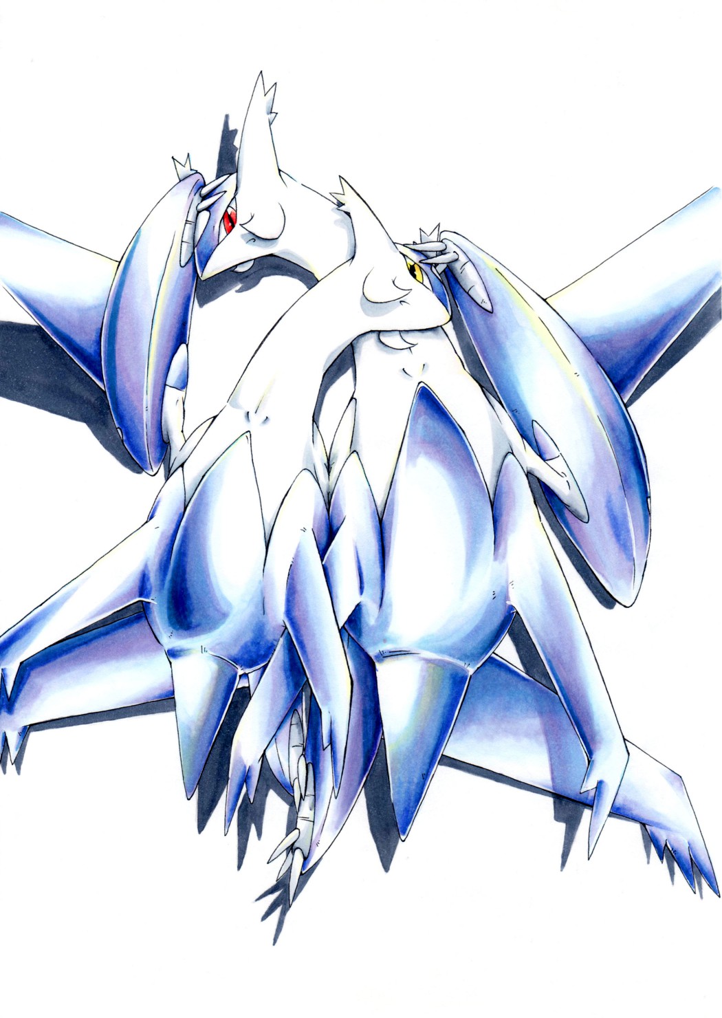 1boy, 1girl, claws, highres, io_(380381), latias, latios, marker_(medium)