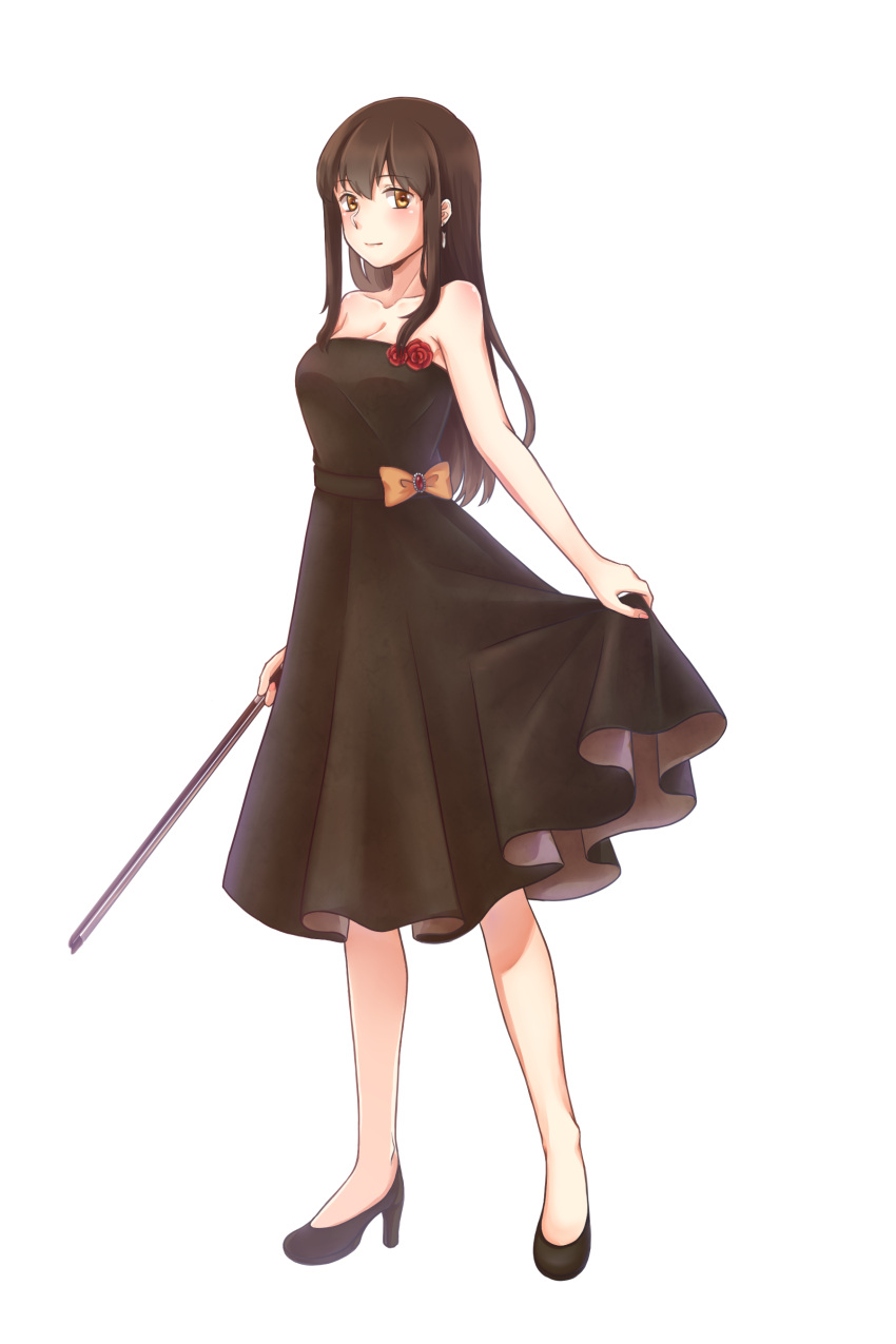 1girl, absurdres, akagi_(kantai_collection), alternate_costume, asakawa_shinka, bare_shoulders, black_dress, black_hair