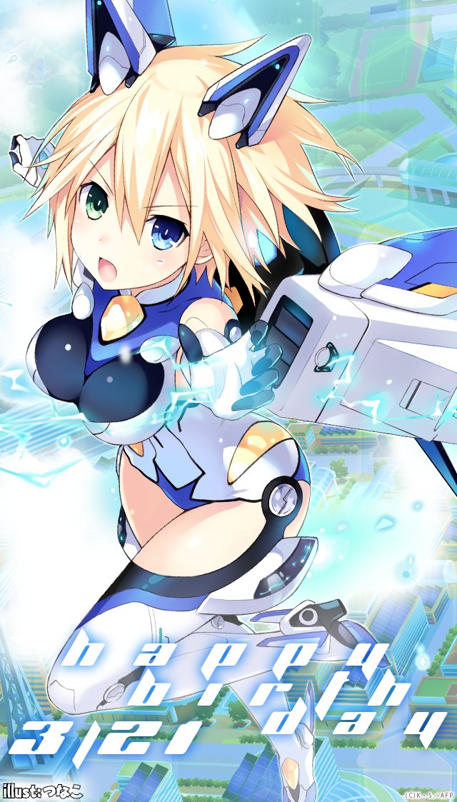 1girl, ange_vierge, bangs, bare_shoulders, blonde_hair, blue_eyes, bodysuit, breasts