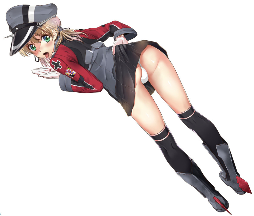 1girl, anchor_hair_ornament, ass, black_legwear, blonde_hair, commentary_request, eyebrows, eyebrows_visible_through_hair