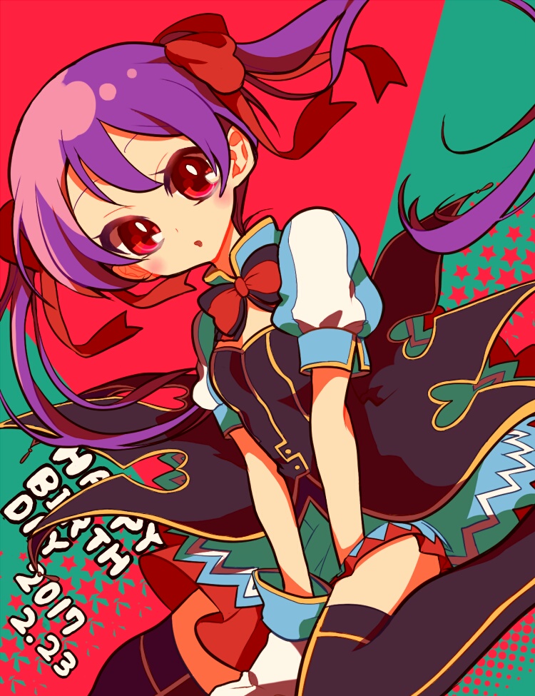 1girl, blush, bow, bowtie, dated, dress, gloves, happy_birthday