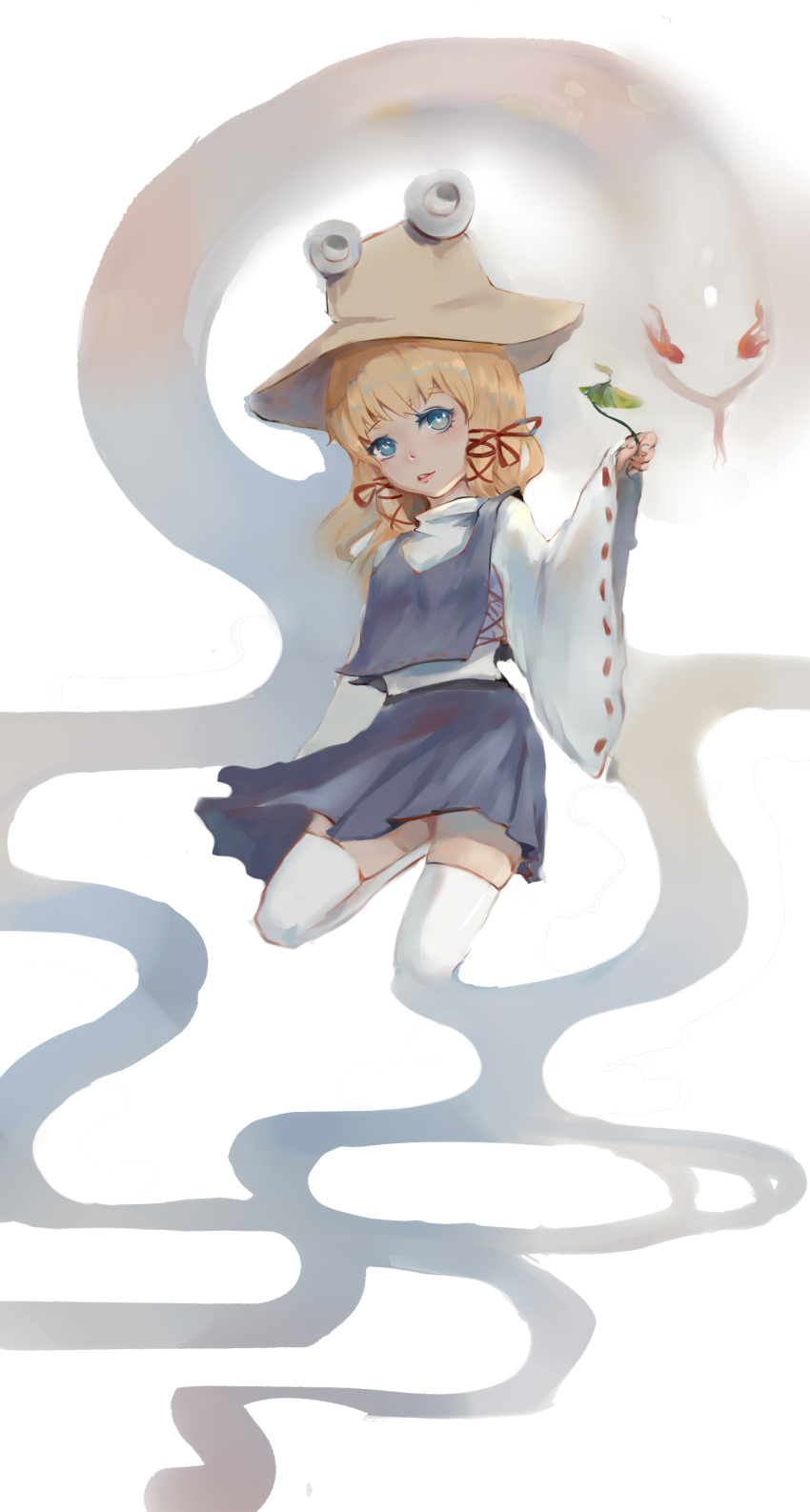 1girl, absurdres, blue_eyes, dada, highres, mishaguji, moriya_suwako, touhou, white_legwear