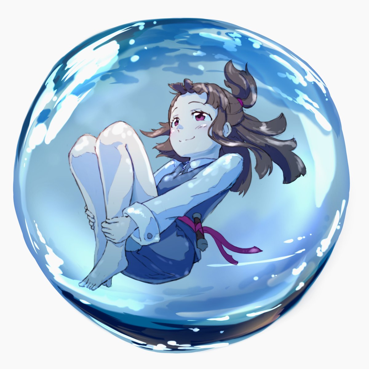 1girl, barefoot, brown_hair, floating, highres, kagari_atsuko, little_witch_academia, long_hair
