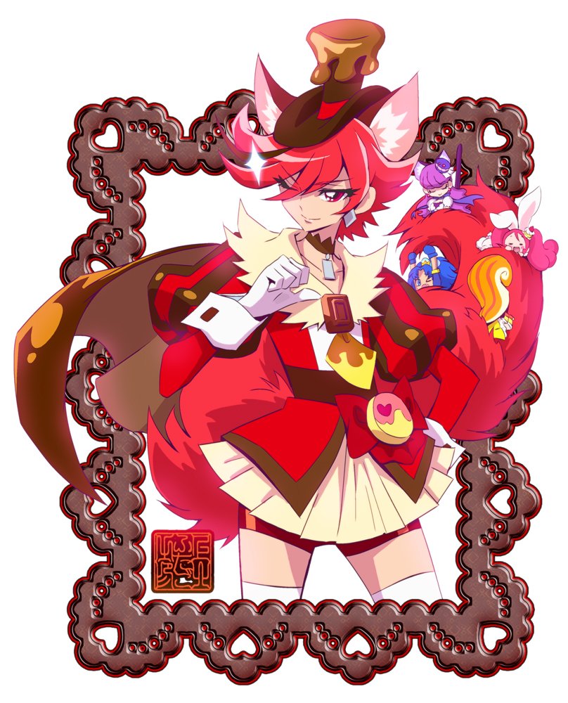 5girls, animal_ears, arisugawa_himari, border, chocolate, choker, cure_chocolat, cure_custard