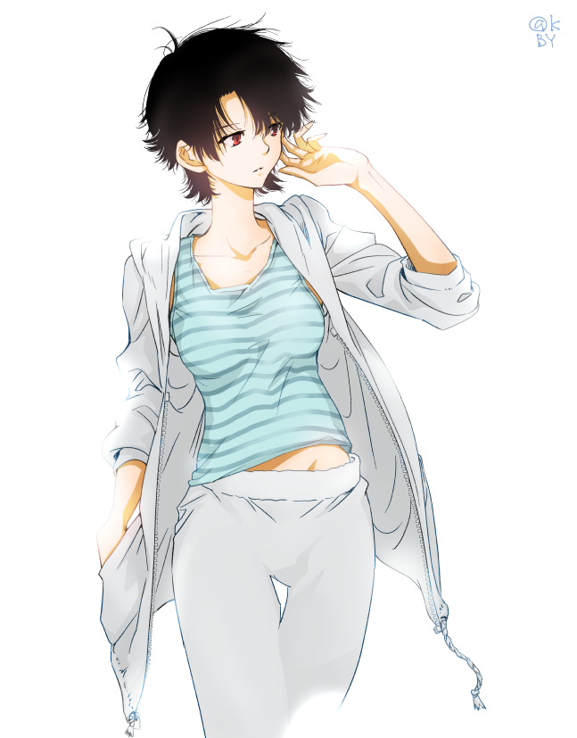 1girl, hood, hoodie, kobeya_(tonari_no_kobeya), original, pants, short_hair, sweatpants