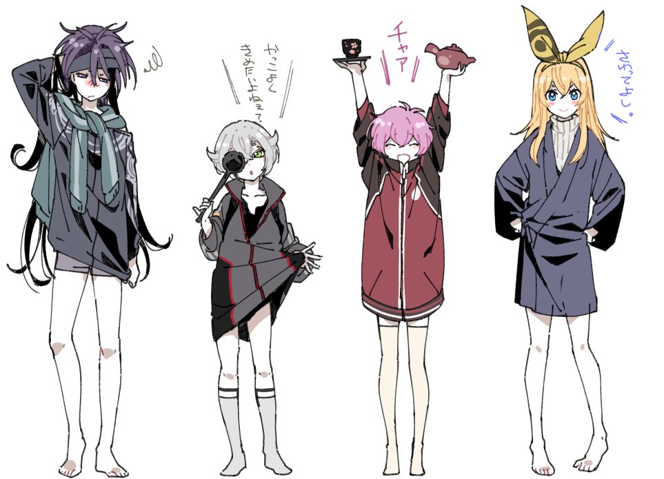 4boys, :>, ^_^, akita_toushirou, bandanna, blonde_hair, blue_eyes, closed_eyes