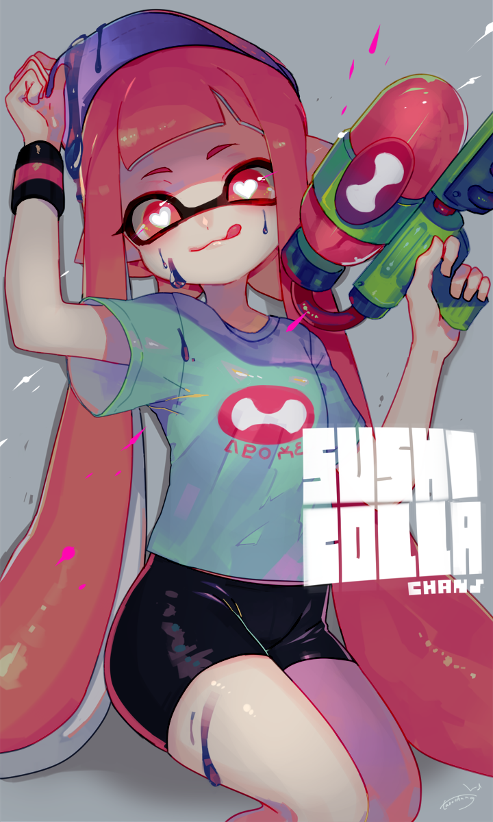 1girl, :d, bike_shorts, domino_mask, hat, hat_tip, heart, heart-shaped_pupils