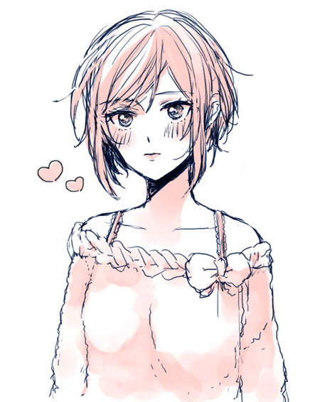 1girl, alternate_costume, blush, collarbone, datte_waka, heart, muted_color, no.6