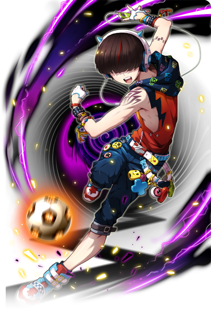 1boy, :o, artist_request, ball, bandana_removed, bangle, bead_bracelet, beads