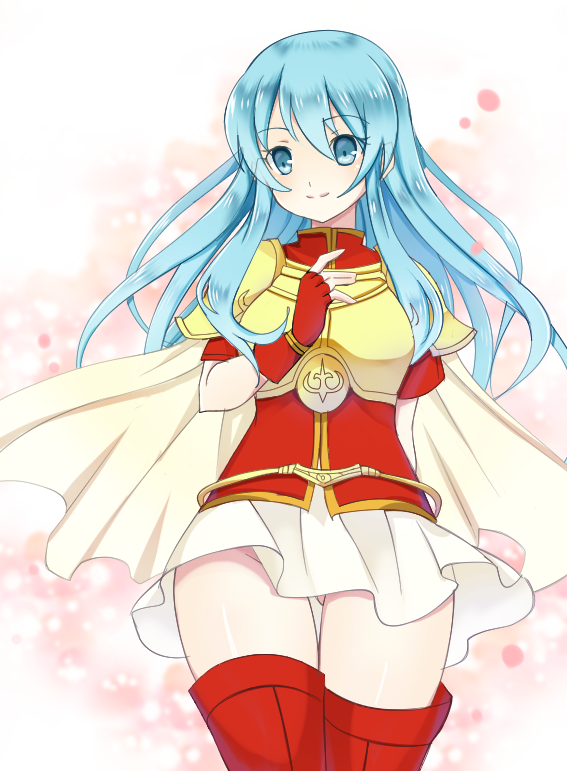 1girl, aqua_hair, armor, blue_eyes, blue_hair, cape, eirika, fire_emblem