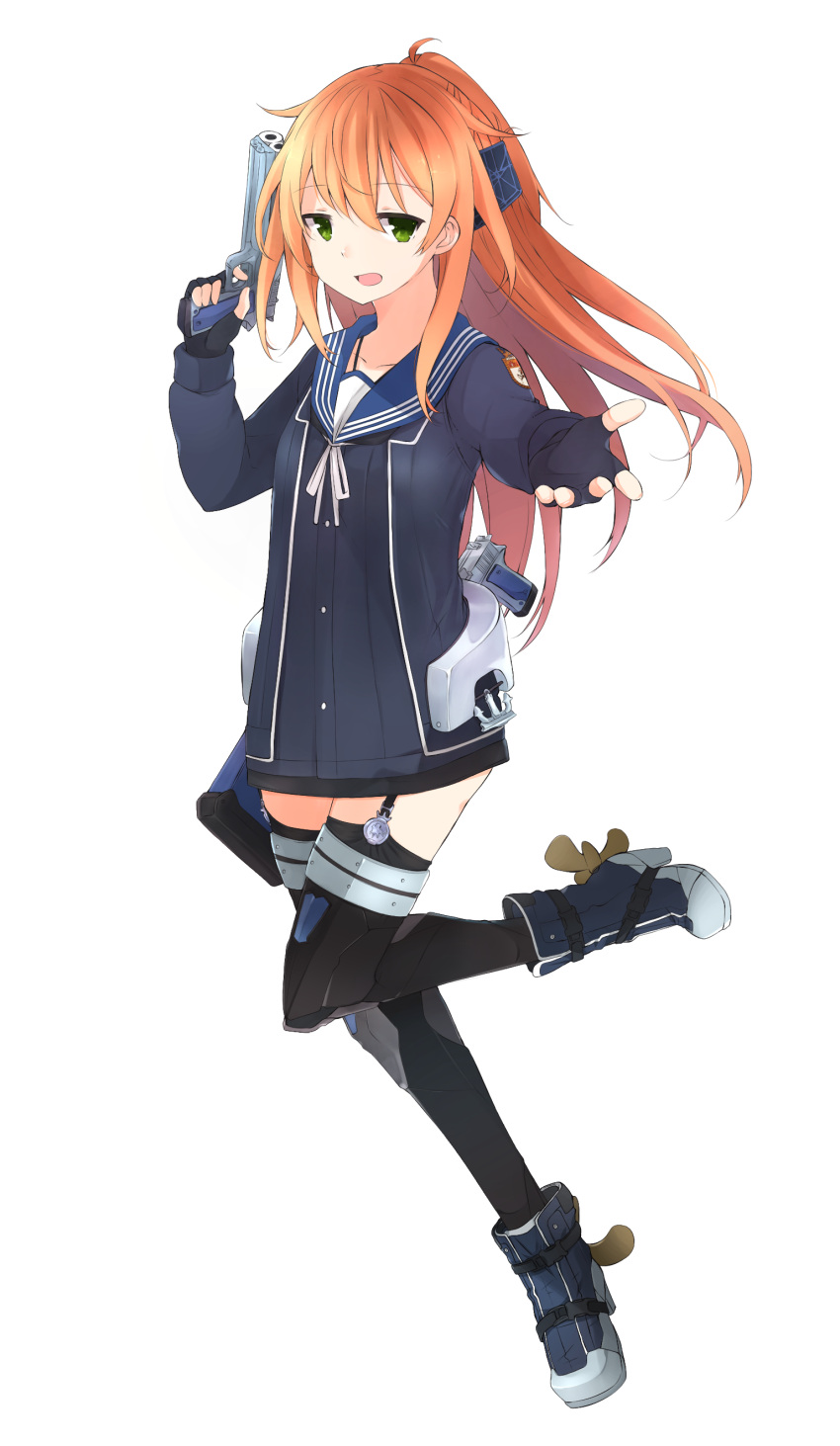 1girl, absurdres, ankle_boots, bangs, black_legwear, boots, buttons, cardigan