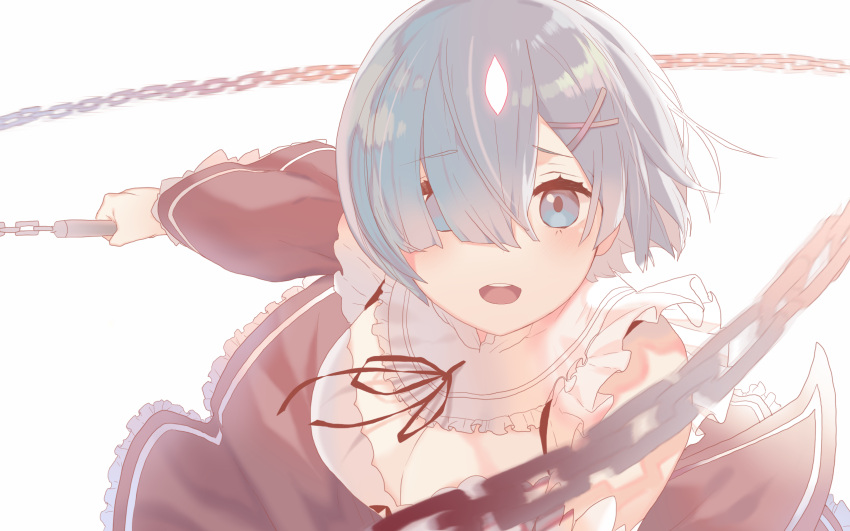 1girl, bangs, bare_shoulders, blue_eyes, blue_hair, blunt_bangs, blush, breasts