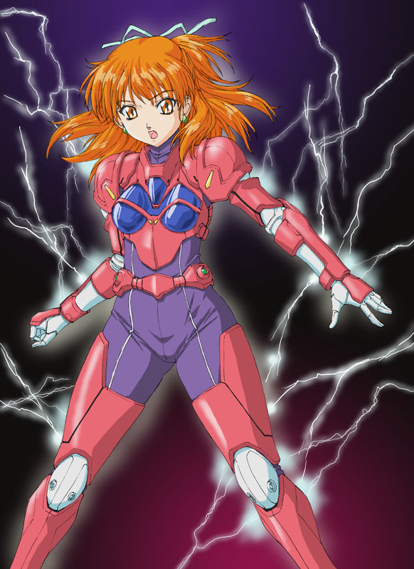1girl, anice_farm, bodysuit, bow, brown_eyes, brown_hair, chouon_senshi_borgman, hair_bow