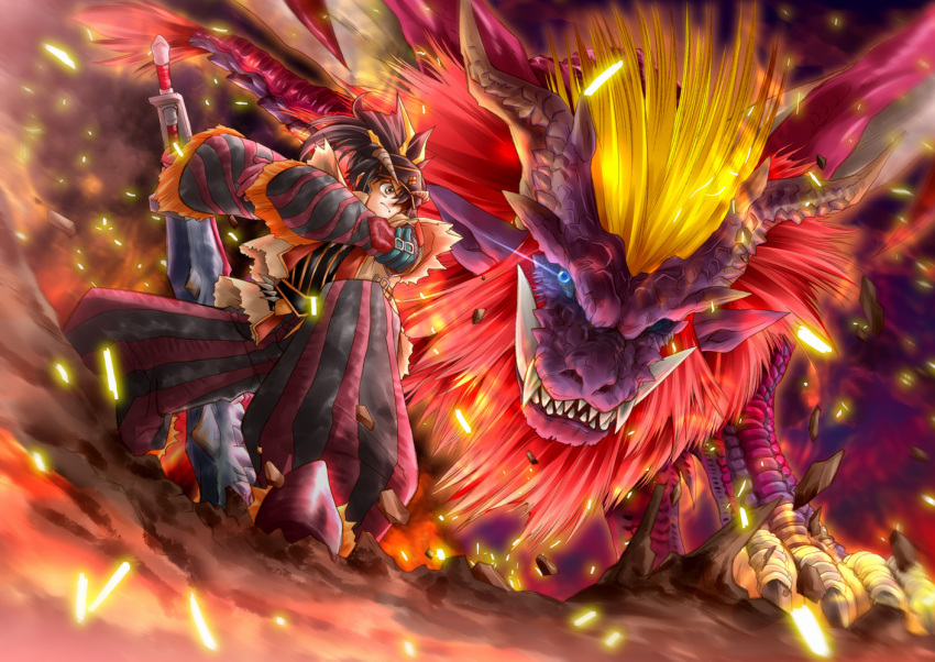 dragon, fangs, fire, glowing, glowing_eye, glowing_eyes, monster_hunter, muranako