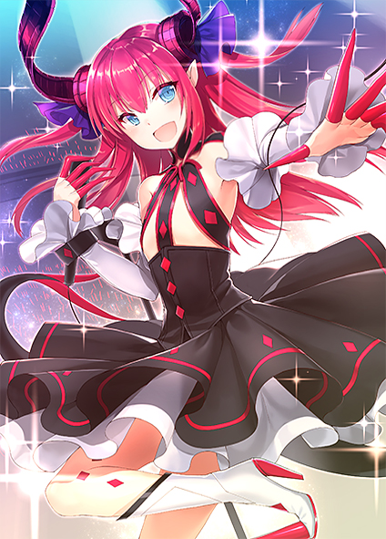 1girl, :d, black_skirt, blue_eyes, boots, detached_sleeves, eyebrows_visible_through_hair, fate/extra
