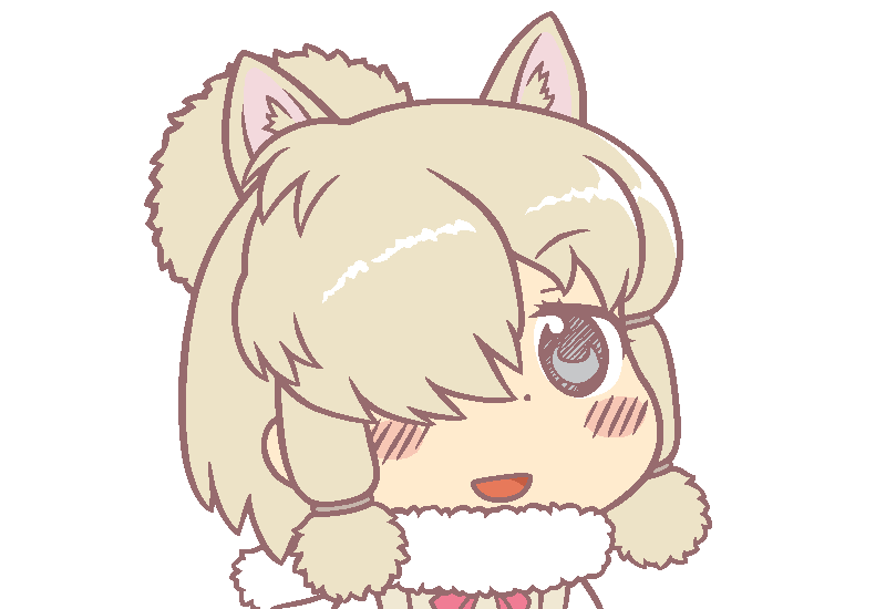 1girl, :d, alpaca_ears, alpaca_suri_(kemono_friends), animal_ears, bangs, beige_vest, blonde_hair, blue_eyes, blush_stickers, dot_nose, extra_ears, eyebrows_visible_through_hair, eyelashes, flat_color, fur_collar, gyate_(artist), gyate_gyate, hair_bun, hair_ornament, hair_over_one_eye, hair_ribbon, hair_tie, horizontal_pupils, kemono_friends, long_sleeves, looking_at_viewer, meme, neck_ribbon, open_mouth, pink_ribbon, ribbon, shirt, smile, solo, swept_bangs, tareme, transparent_background, tress_ribbon, upper_body, vest, white_shirt