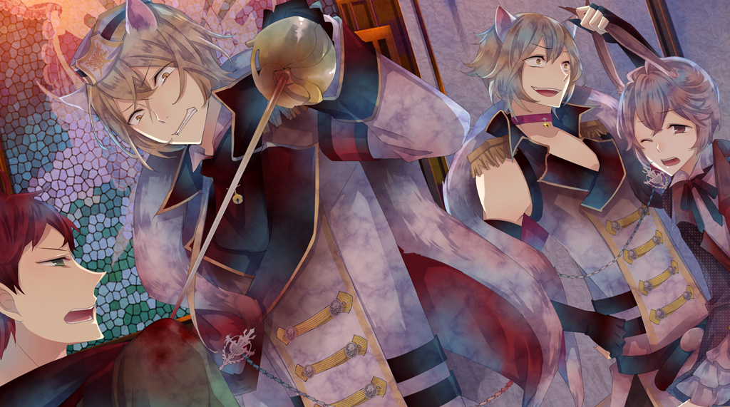 auger_von_garibaldi, black_wolves_saga, blonde_hair, kuroyuki, mejojo_von_garibaldi, nesso_galland, yellow_eyes, zara_skeens