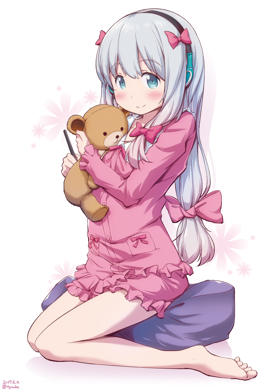 bluah, blue_eyes, blue_hair, eromanga_sensei, izumi_sagiri, long_hair, smile, sweater