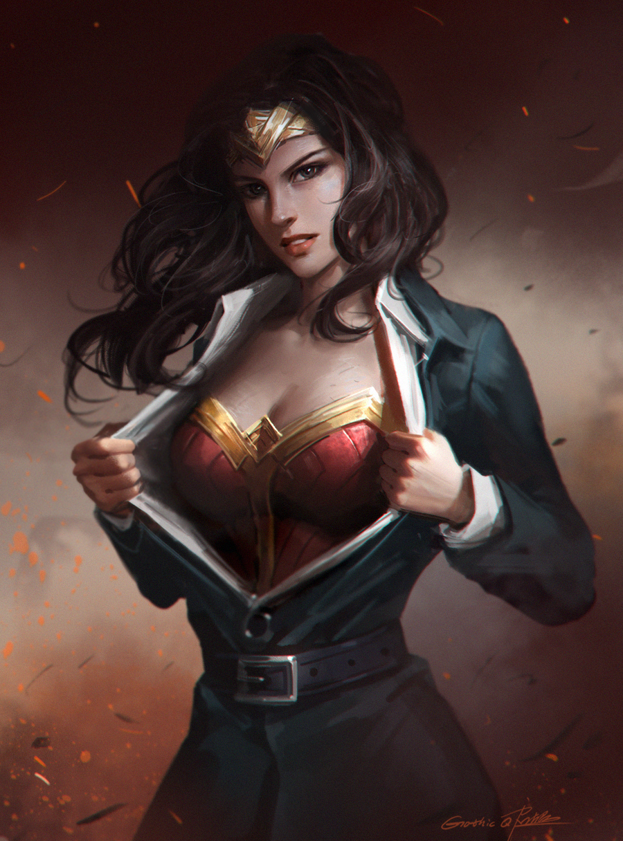 1girl, black_hair, breasts, dc_comics, dress, embers, formal, highres